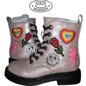 STEVE MADDEN Patches Combat Boot Patches Pink New Girls Size 8